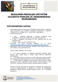 Regulamin Przeglądu Artystów Ulicznych podczas 30. Krakowskiego Miodobrania